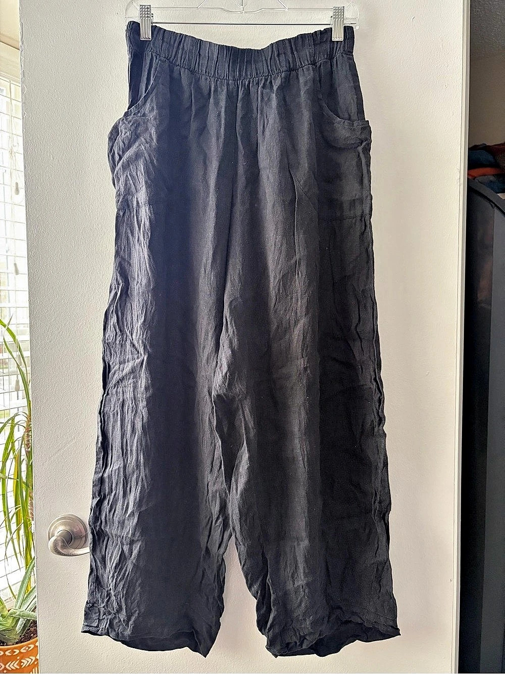 FLAX Wide Leg Pants in Black Size Small